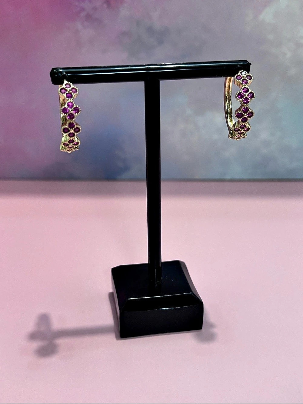 Gold Fuchsia Drop Earrings